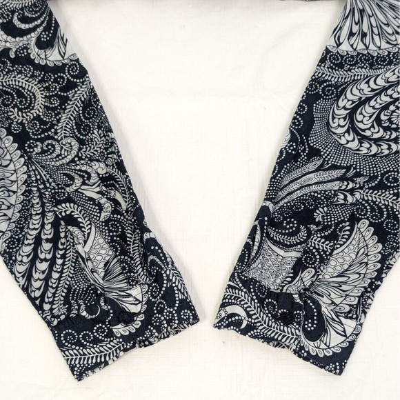 Talbots Womens Medium Navy Blue White Paisley Cotton Pleated Tunic Top Blouse - Picture 6 of 10